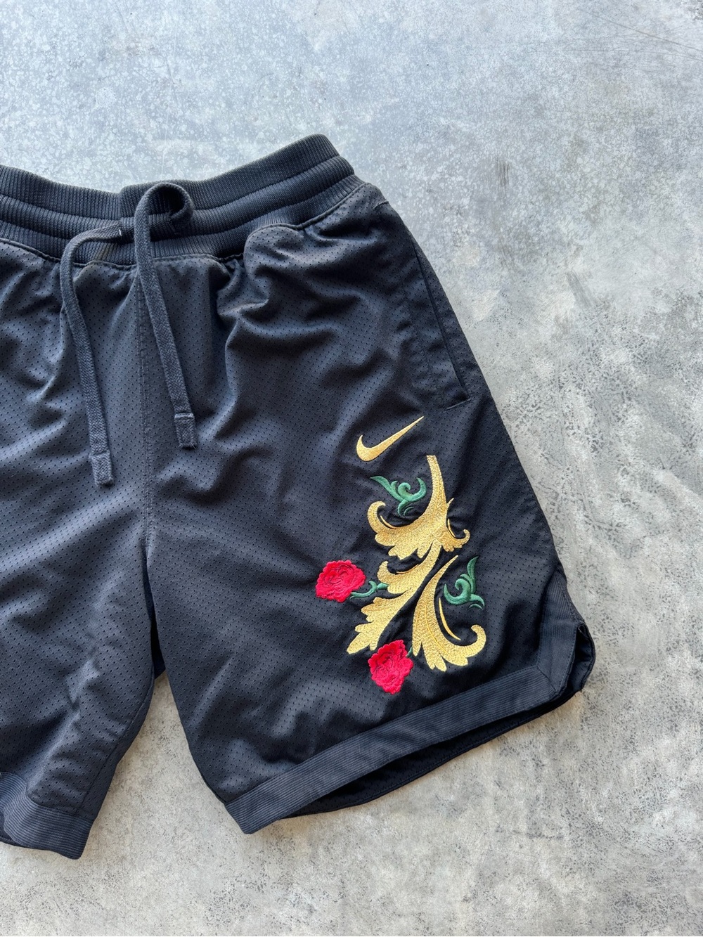 Kith LeBron Nike Shorts - Black Men's Embroidered Floral Athletic Shorts